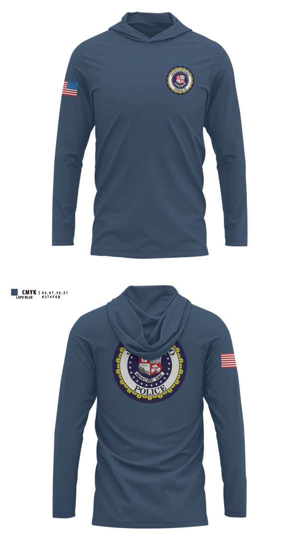 Long Sleeve hooded sunshirt, Jonesboro Police Department, Police, Teamtime, Team time, sublimation, custom sports apparel, team uniforms, spirit wear, spiritwear, sports uniforms, custom shirts, team store, custom team store, fundraiser sports, apparel fundraiser