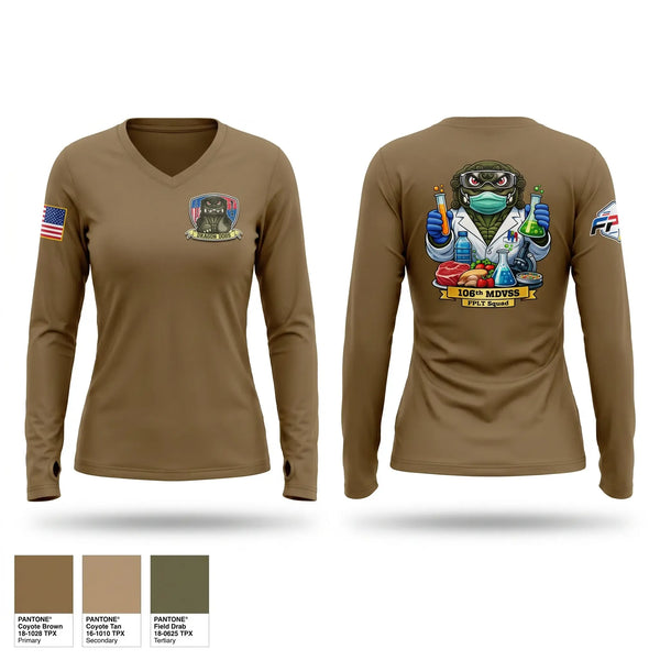 Womens Long Sleeve Vneck Shirt, 106th MDVSS, Army, Teamtime, Team time, sublimation, custom sports apparel, team uniforms, spirit wear, spiritwear, sports uniforms, custom shirts, team store, custom team store, fundraiser sports, apparel fundraiser