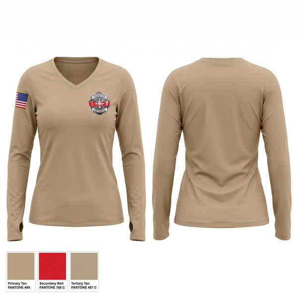 Womens Long Sleeve Vneck Shirt, CRAWFORD FIRE, Fire Department, Teamtime, Team time, sublimation, custom sports apparel, team uniforms, spirit wear, spiritwear, sports uniforms, custom shirts, team store, custom team store, fundraiser sports, apparel fundraiser