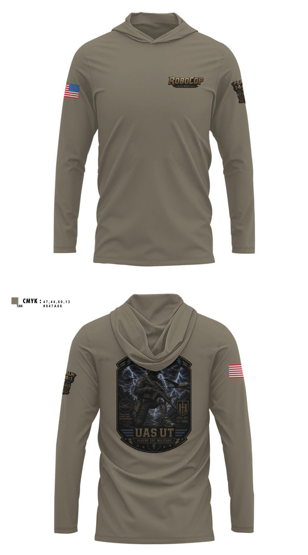 Long Sleeve hooded sunshirt, Robocop UAS UT, Baseball, Teamtime, Team time, sublimation, custom sports apparel, team uniforms, spirit wear, spiritwear, sports uniforms, custom shirts, team store, custom team store, fundraiser sports, apparel fundraiser