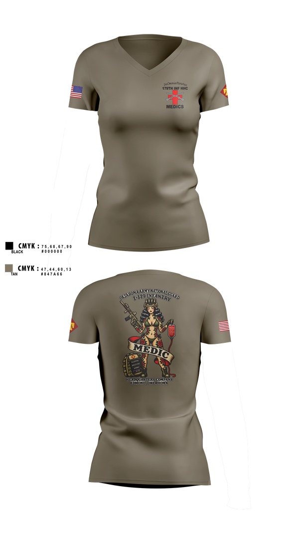 Womens Short Sleeve Vneck Shirt, 179 HHC Medics, National Guard, Teamtime, Team time, sublimation, custom sports apparel, team uniforms, spirit wear, spiritwear, sports uniforms, custom shirts, team store, custom team store, fundraiser sports, apparel fundraiser