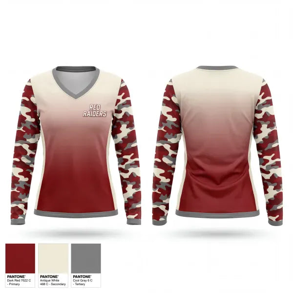 Womens Long Sleeve Vneck Shirt, Red Raiders, Softball, Teamtime, Team time, sublimation, custom sports apparel, team uniforms, spirit wear, spiritwear, sports uniforms, custom shirts, team store, custom team store, fundraiser sports, apparel fundraiser