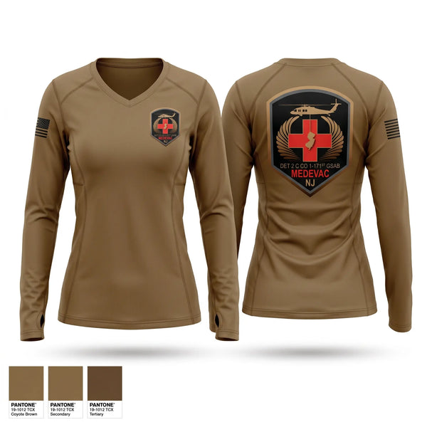 Womens Long Sleeve Vneck Shirt, 1-171 MEDEVAC, National Guard, Teamtime, Team time, sublimation, custom sports apparel, team uniforms, spirit wear, spiritwear, sports uniforms, custom shirts, team store, custom team store, fundraiser sports, apparel fundraiser