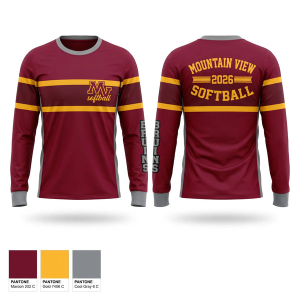Long Sleeve Performance Shirt, Mountain View Bruins, Softball, Teamtime, Team time, sublimation, custom sports apparel, team uniforms, spirit wear, spiritwear, sports uniforms, custom shirts, team store, custom team store, fundraiser sports, apparel fundraiser