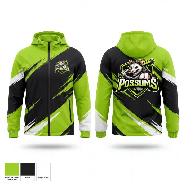 Windbreaker, Possums, Baseball, Teamtime, Team time, sublimation, custom sports apparel, team uniforms, spirit wear, spiritwear, sports uniforms, custom shirts, team store, custom team store, fundraiser sports, apparel fundraiser