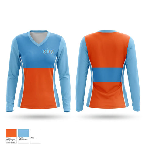 Womens Long Sleeve Vneck Shirt, KSA, Baseball, Teamtime, Team time, sublimation, custom sports apparel, team uniforms, spirit wear, spiritwear, sports uniforms, custom shirts, team store, custom team store, fundraiser sports, apparel fundraiser