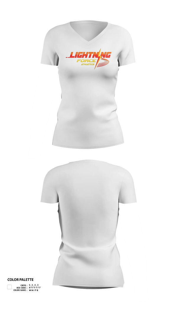 Womens Short Sleeve Vneck Shirt, Lightning Force Athletics, Track & Field, Teamtime, Team time, sublimation, custom sports apparel, team uniforms, spirit wear, spiritwear, sports uniforms, custom shirts, team store, custom team store, fundraiser sports, apparel fundraiser