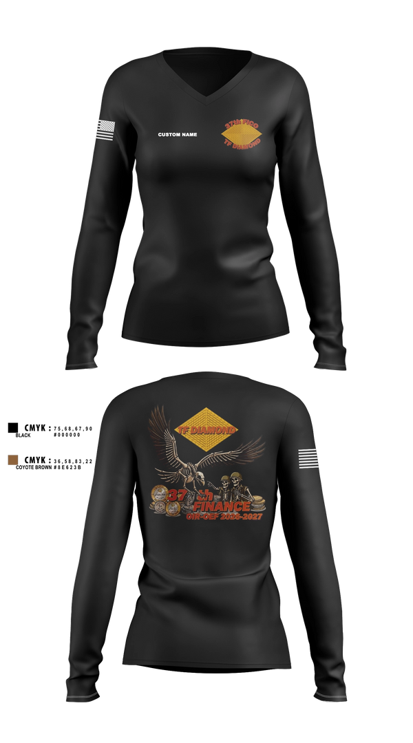 Womens Long Sleeve Vneck Shirt, 37th FICO, Army, Teamtime, Team time, sublimation, custom sports apparel, team uniforms, spirit wear, spiritwear, sports uniforms, custom shirts, team store, custom team store, fundraiser sports, apparel fundraiser