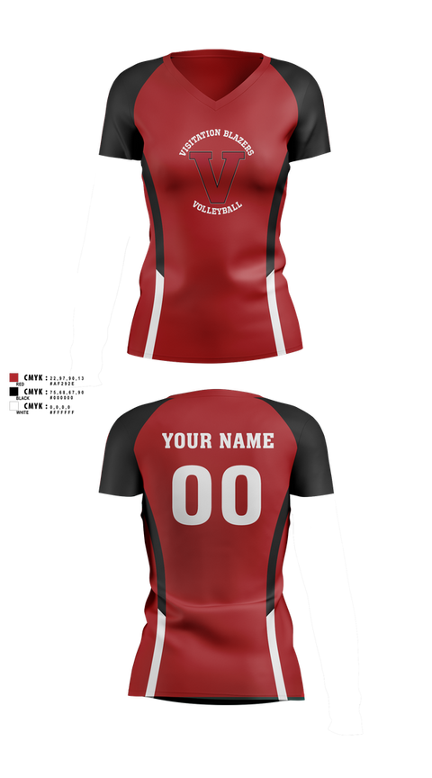 Womens Short Sleeve Vneck Shirt, Visitation Blazers Volleyball, Women's Volleyball, Teamtime, Team time, sublimation, custom sports apparel, team uniforms, spirit wear, spiritwear, sports uniforms, custom shirts, team store, custom team store, fundraiser sports, apparel fundraiser