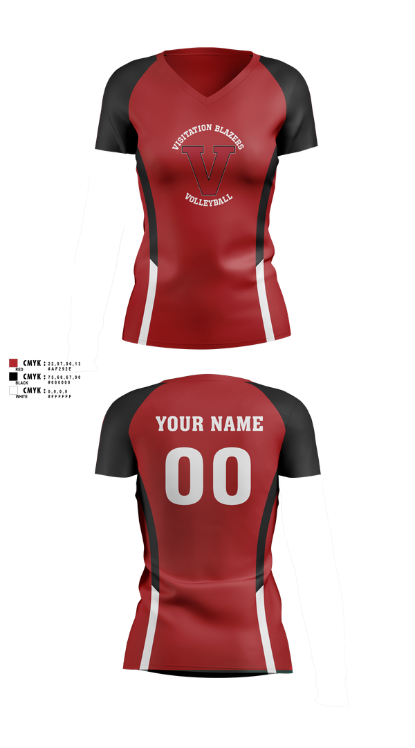 Womens Short Sleeve Vneck Shirt, Visitation Blazers Volleyball, Women's Volleyball, Teamtime, Team time, sublimation, custom sports apparel, team uniforms, spirit wear, spiritwear, sports uniforms, custom shirts, team store, custom team store, fundraiser sports, apparel fundraiser