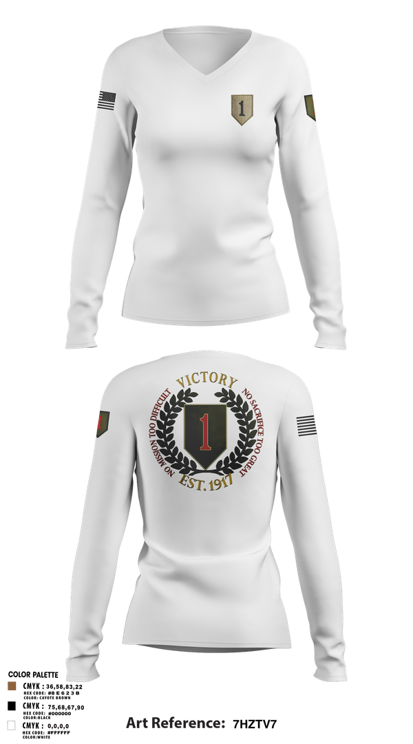 Womens Long Sleeve Vneck Shirt, 1st infantry division, , Teamtime, Team time, sublimation, custom sports apparel, team uniforms, spirit wear, spiritwear, sports uniforms, custom shirts, team store, custom team store, fundraiser sports, apparel fundraiser