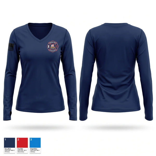 Womens Long Sleeve Vneck Shirt, Warren Township Fire, Fire Department, Teamtime, Team time, sublimation, custom sports apparel, team uniforms, spirit wear, spiritwear, sports uniforms, custom shirts, team store, custom team store, fundraiser sports, apparel fundraiser