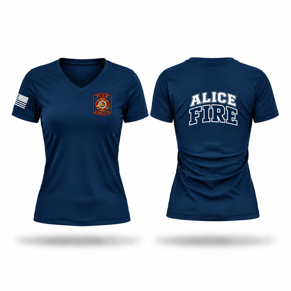Womens Short Sleeve Vneck Shirt, Alice Fire Department, Fire Department, Teamtime, Team time, sublimation, custom sports apparel, team uniforms, spirit wear, spiritwear, sports uniforms, custom shirts, team store, custom team store, fundraiser sports, apparel fundraiser