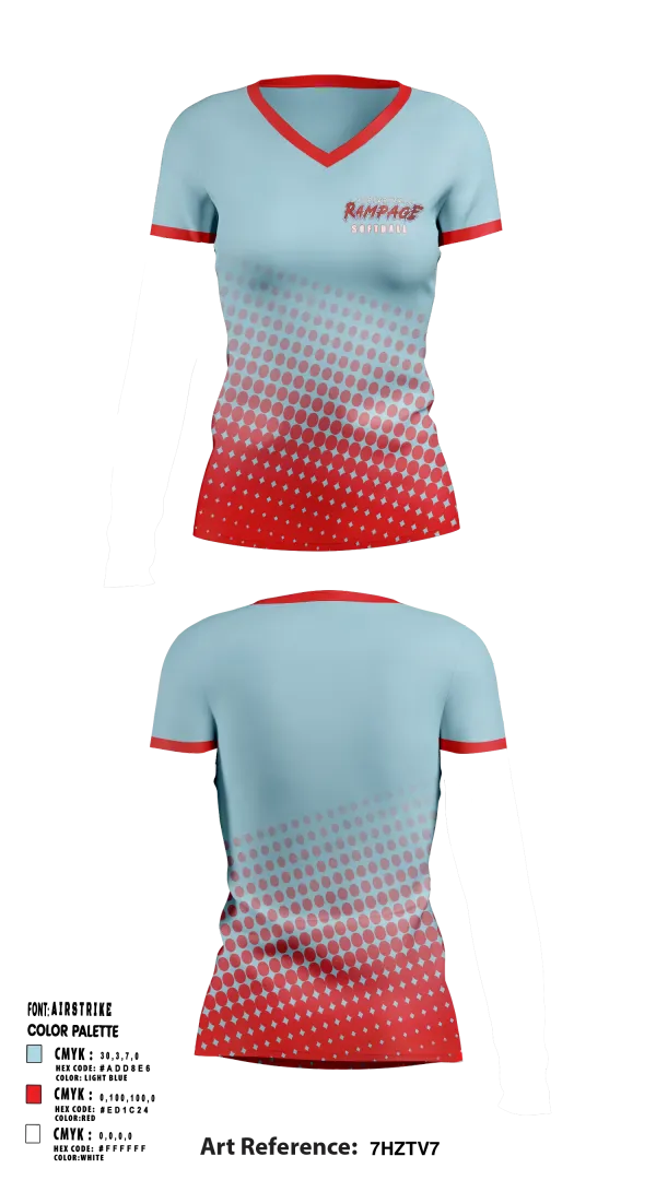 Womens Short Sleeve Vneck Shirt, Porterville Rampage 10u, Softball, Teamtime, Team time, sublimation, custom sports apparel, team uniforms, spirit wear, spiritwear, sports uniforms, custom shirts, team store, custom team store, fundraiser sports, apparel fundraiser