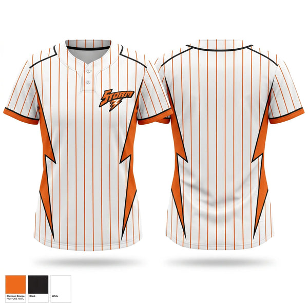 Two Button Softball Jersey, Storm, Softball, Teamtime, Team time, sublimation, custom sports apparel, team uniforms, spirit wear, spiritwear, sports uniforms, custom shirts, team store, custom team store, fundraiser sports, apparel fundraiser