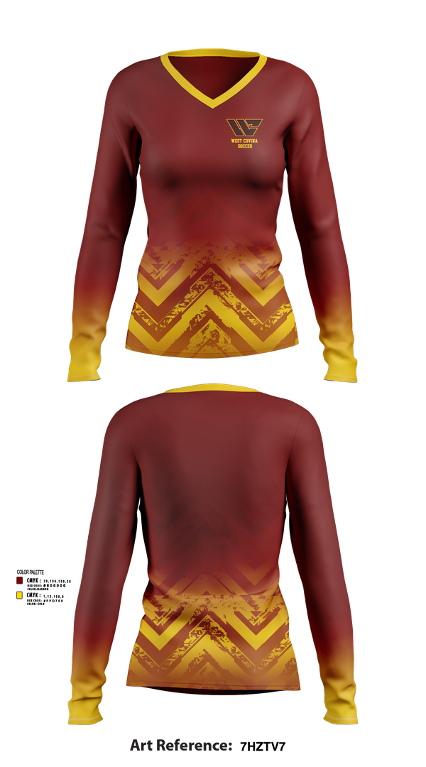 Womens Long Sleeve Vneck Shirt, West Covina Soccer, Women's Soccer, Teamtime, Team time, sublimation, custom sports apparel, team uniforms, spirit wear, spiritwear, sports uniforms, custom shirts, team store, custom team store, fundraiser sports, apparel fundraiser