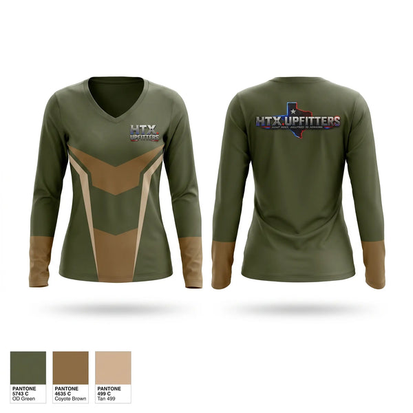 Womens Long Sleeve Vneck Shirt, HTX.UPFITTERS, , Teamtime, Team time, sublimation, custom sports apparel, team uniforms, spirit wear, spiritwear, sports uniforms, custom shirts, team store, custom team store, fundraiser sports, apparel fundraiser