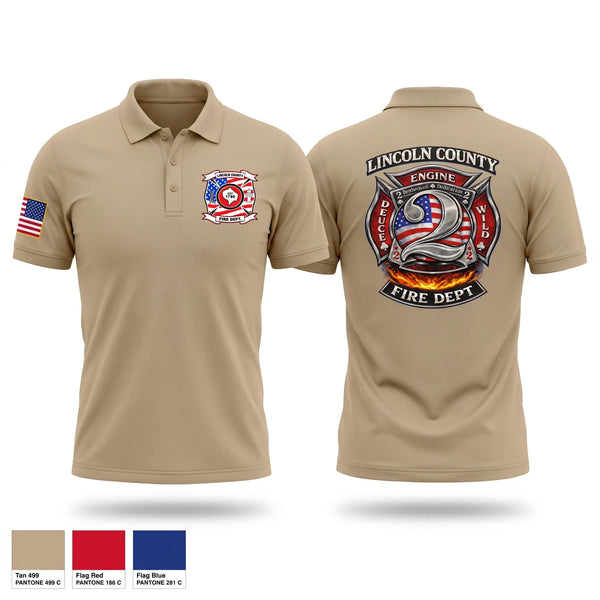 Short Sleeve Performance Polo, Lincoln County fire department station 2, Fire Department, Teamtime, Team time, sublimation, custom sports apparel, team uniforms, spirit wear, spiritwear, sports uniforms, custom shirts, team store, custom team store, fundraiser sports, apparel fundraiser