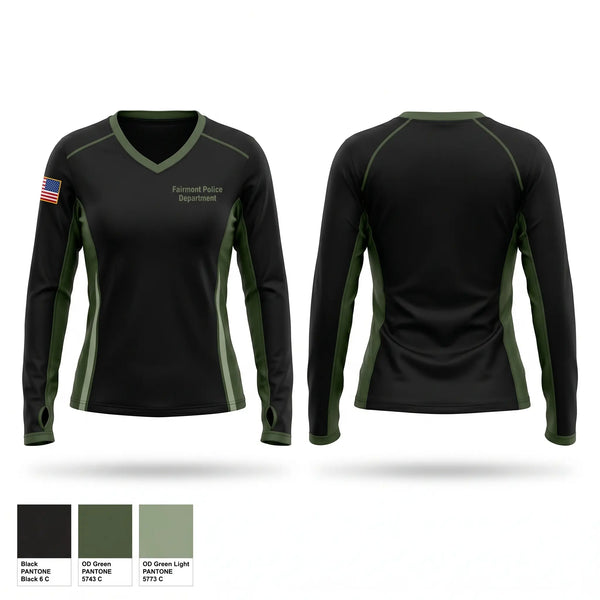 Womens Long Sleeve Vneck Shirt, Fairmont Police Department, Police, Teamtime, Team time, sublimation, custom sports apparel, team uniforms, spirit wear, spiritwear, sports uniforms, custom shirts, team store, custom team store, fundraiser sports, apparel fundraiser
