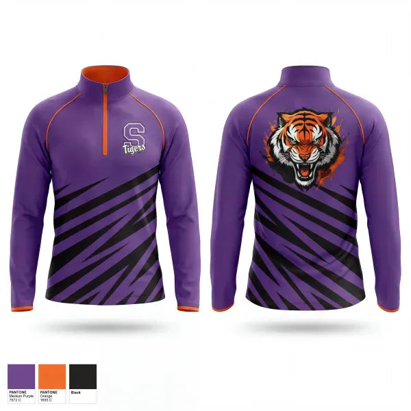 Quarter Zip Jacket, Shelby Tigers, Wrestling, Teamtime, Team time, sublimation, custom sports apparel, team uniforms, spirit wear, spiritwear, sports uniforms, custom shirts, team store, custom team store, fundraiser sports, apparel fundraiser