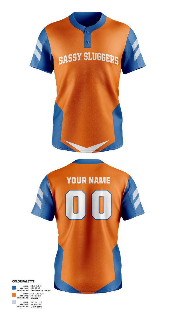 Two Button Softball Jersey, Sassy sluggers, Softball, Teamtime, Team time, sublimation, custom sports apparel, team uniforms, spirit wear, spiritwear, sports uniforms, custom shirts, team store, custom team store, fundraiser sports, apparel fundraiser