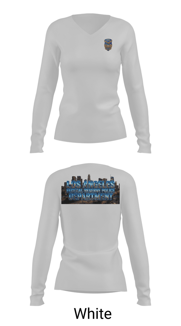 Womens Long Sleeve Vneck Shirt, Federal Reserve Police DTLA, Police, Teamtime, Team time, sublimation, custom sports apparel, team uniforms, spirit wear, spiritwear, sports uniforms, custom shirts, team store, custom team store, fundraiser sports, apparel fundraiser