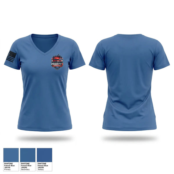 Womens Short Sleeve Vneck Shirt, Priority 1 Rescue, EMS/EMT, Teamtime, Team time, sublimation, custom sports apparel, team uniforms, spirit wear, spiritwear, sports uniforms, custom shirts, team store, custom team store, fundraiser sports, apparel fundraiser