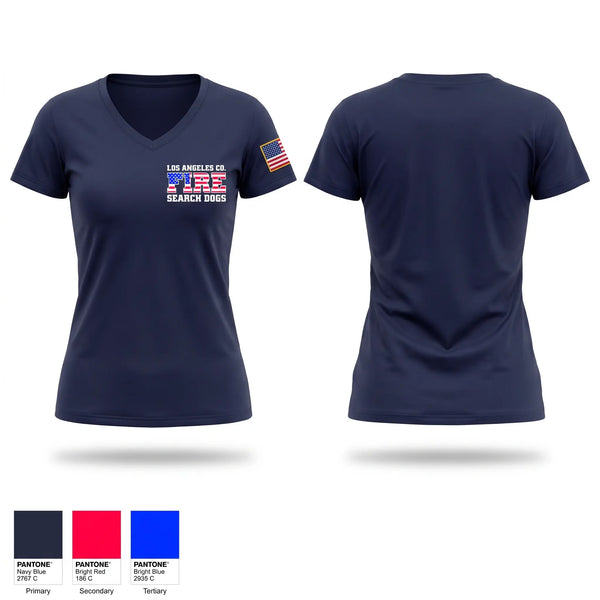 Womens Short Sleeve Vneck Shirt, La County Fire Search Dogs, Fire Department, Teamtime, Team time, sublimation, custom sports apparel, team uniforms, spirit wear, spiritwear, sports uniforms, custom shirts, team store, custom team store, fundraiser sports, apparel fundraiser