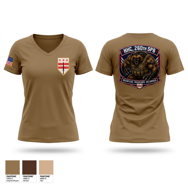 Womens Short Sleeve Vneck Shirt, HHC, 260th SPB, Army, Teamtime, Team time, sublimation, custom sports apparel, team uniforms, spirit wear, spiritwear, sports uniforms, custom shirts, team store, custom team store, fundraiser sports, apparel fundraiser