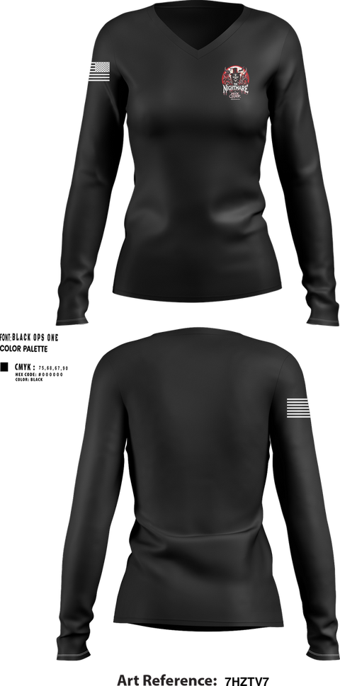 Womens Long Sleeve Vneck Shirt, The Nightmare, , Teamtime, Team time, sublimation, custom sports apparel, team uniforms, spirit wear, spiritwear, sports uniforms, custom shirts, team store, custom team store, fundraiser sports, apparel fundraiser