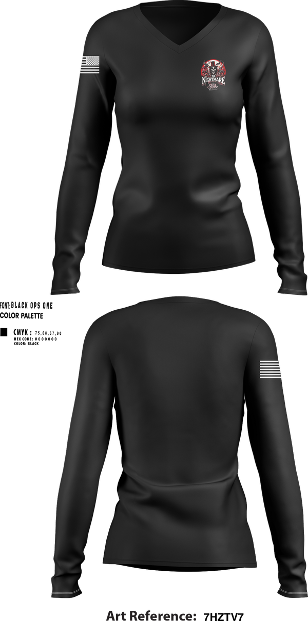 Womens Long Sleeve Vneck Shirt, The Nightmare, , Teamtime, Team time, sublimation, custom sports apparel, team uniforms, spirit wear, spiritwear, sports uniforms, custom shirts, team store, custom team store, fundraiser sports, apparel fundraiser