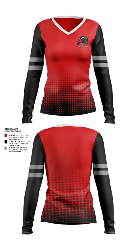 Womens Long Sleeve Vneck Shirt, Suitland Rams, , Teamtime, Team time, sublimation, custom sports apparel, team uniforms, spirit wear, spiritwear, sports uniforms, custom shirts, team store, custom team store, fundraiser sports, apparel fundraiser