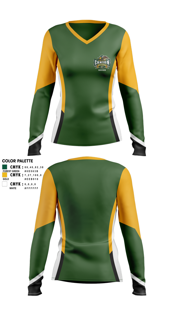 Womens Long Sleeve Vneck Shirt, Canyon High School Girls Soccer, Women's Soccer, Teamtime, Team time, sublimation, custom sports apparel, team uniforms, spirit wear, spiritwear, sports uniforms, custom shirts, team store, custom team store, fundraiser sports, apparel fundraiser