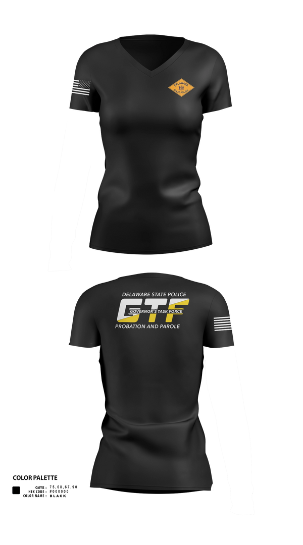 Womens Short Sleeve Vneck Shirt, Delaware GTF, Police, Teamtime, Team time, sublimation, custom sports apparel, team uniforms, spirit wear, spiritwear, sports uniforms, custom shirts, team store, custom team store, fundraiser sports, apparel fundraiser