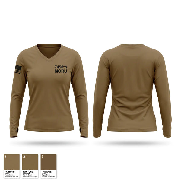 Womens Long Sleeve Vneck Shirt, 7458th MORU, Army, Teamtime, Team time, sublimation, custom sports apparel, team uniforms, spirit wear, spiritwear, sports uniforms, custom shirts, team store, custom team store, fundraiser sports, apparel fundraiser
