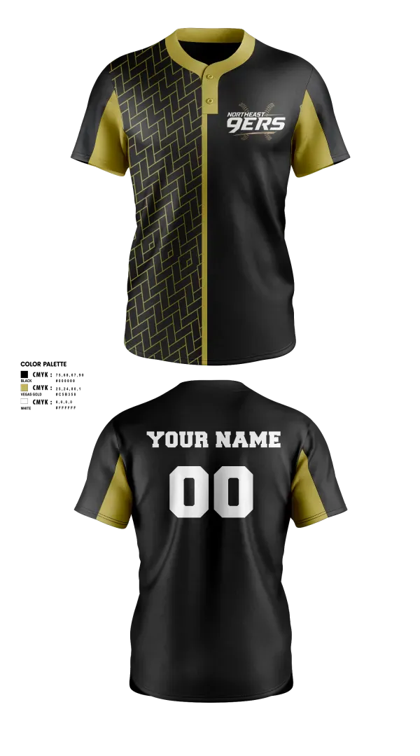 Two Button Softball Jersey, Northeast 9ers, Softball, Teamtime, Team time, sublimation, custom sports apparel, team uniforms, spirit wear, spiritwear, sports uniforms, custom shirts, team store, custom team store, fundraiser sports, apparel fundraiser