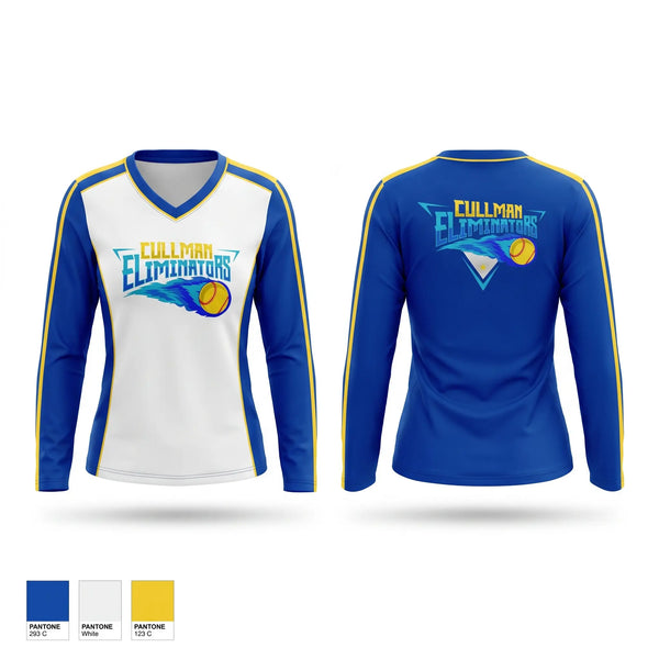 Womens Long Sleeve Vneck Shirt, Cullman Eliminators, Softball, Teamtime, Team time, sublimation, custom sports apparel, team uniforms, spirit wear, spiritwear, sports uniforms, custom shirts, team store, custom team store, fundraiser sports, apparel fundraiser