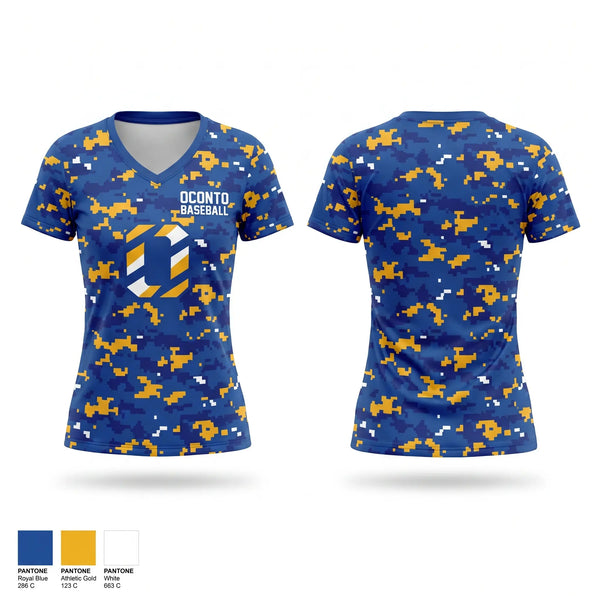 Womens Short Sleeve Vneck Shirt, Oconto Baseball, Baseball, Teamtime, Team time, sublimation, custom sports apparel, team uniforms, spirit wear, spiritwear, sports uniforms, custom shirts, team store, custom team store, fundraiser sports, apparel fundraiser