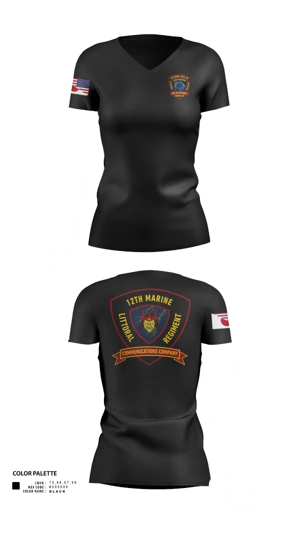 Womens Short Sleeve Vneck Shirt, 12th MLR Headquarters Element, Marines, Teamtime, Team time, sublimation, custom sports apparel, team uniforms, spirit wear, spiritwear, sports uniforms, custom shirts, team store, custom team store, fundraiser sports, apparel fundraiser