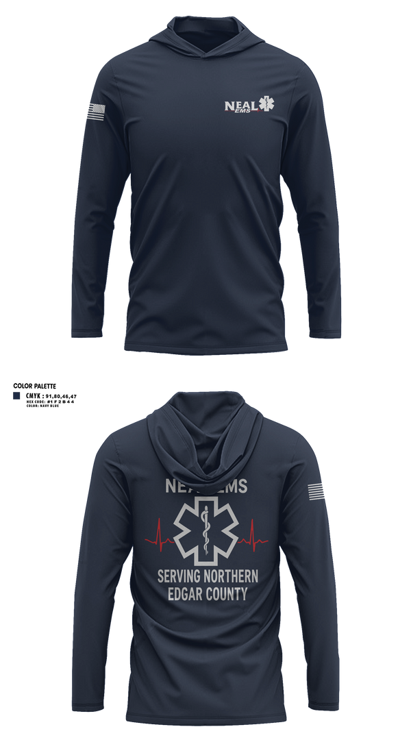 Long Sleeve Performance Shirt with hood, NEAL EMS, EMS/EMT, Teamtime, Team time, sublimation, custom sports apparel, team uniforms, spirit wear, spiritwear, sports uniforms, custom shirts, team store, custom team store, fundraiser sports, apparel fundraiser