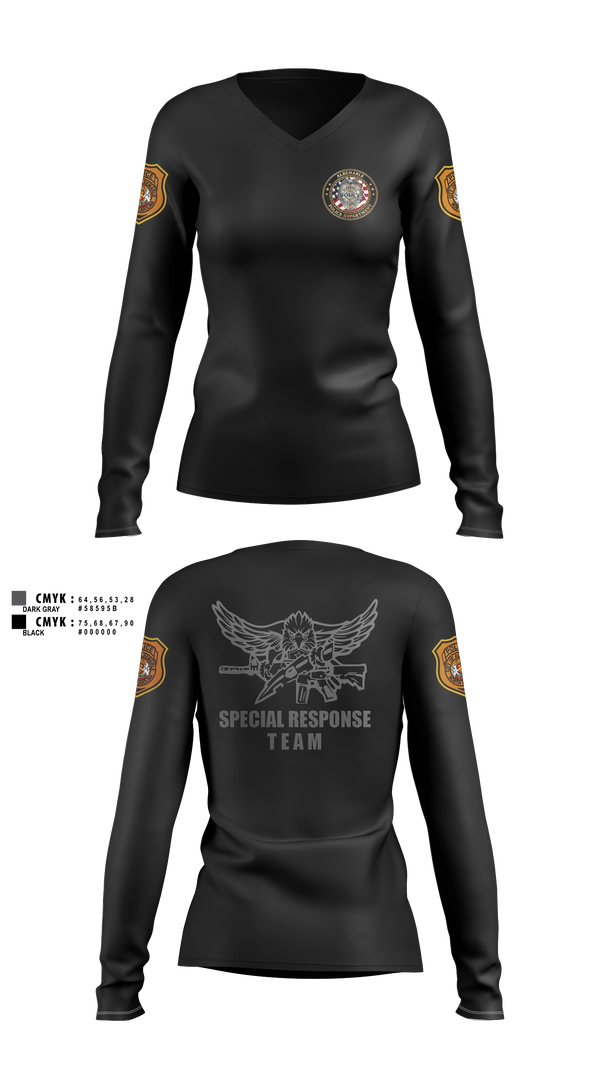 Womens Long Sleeve Vneck Shirt, Special Response Team, Police, Teamtime, Team time, sublimation, custom sports apparel, team uniforms, spirit wear, spiritwear, sports uniforms, custom shirts, team store, custom team store, fundraiser sports, apparel fundraiser