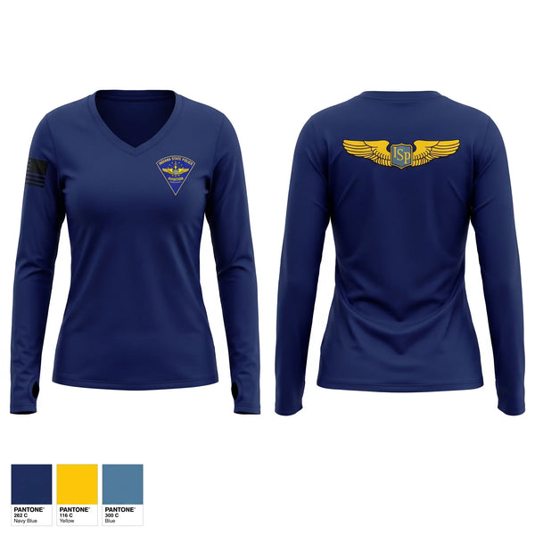 Womens Long Sleeve Vneck Shirt, Indiana State Police Aviation Unit, Police, Teamtime, Team time, sublimation, custom sports apparel, team uniforms, spirit wear, spiritwear, sports uniforms, custom shirts, team store, custom team store, fundraiser sports, apparel fundraiser
