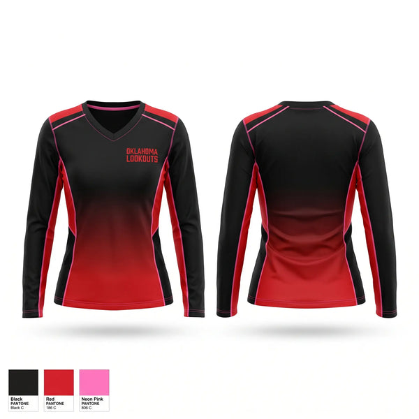 Womens Long Sleeve Vneck Shirt, OKLAHOMA LOOKOUTS, Baseball, Teamtime, Team time, sublimation, custom sports apparel, team uniforms, spirit wear, spiritwear, sports uniforms, custom shirts, team store, custom team store, fundraiser sports, apparel fundraiser