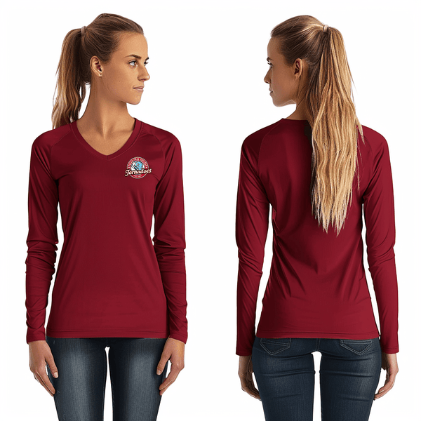 Women's Long Sleeve Vneck Shirt, Talladega College Volleyball, Women's Volleyball, Teamtime, Team time, sublimation, custom sports apparel, team uniforms, spirit wear, spiritwear, sports uniforms, custom shirts, team store, custom team store, fundraiser sports, apparel fundraiser