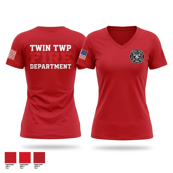Womens Short Sleeve Vneck Shirt, Twin Township, Fire Department, Teamtime, Team time, sublimation, custom sports apparel, team uniforms, spirit wear, spiritwear, sports uniforms, custom shirts, team store, custom team store, fundraiser sports, apparel fundraiser