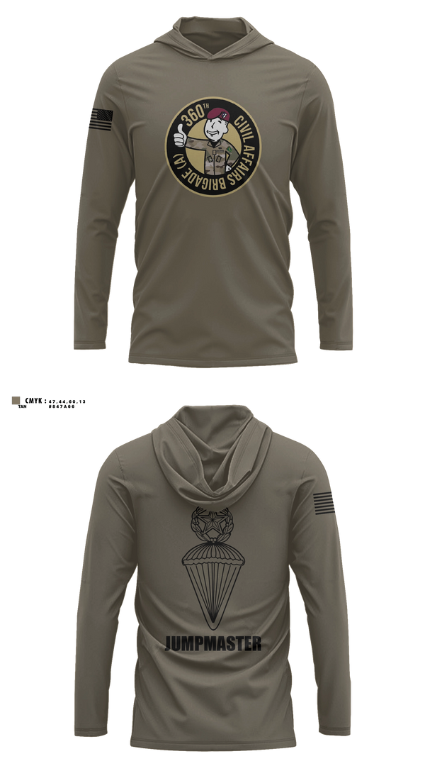 Long Sleeve Performance Shirt with hood, 360 CA BDE (Airborne), Army, Teamtime, Team time, sublimation, custom sports apparel, team uniforms, spirit wear, spiritwear, sports uniforms, custom shirts, team store, custom team store, fundraiser sports, apparel fundraiser