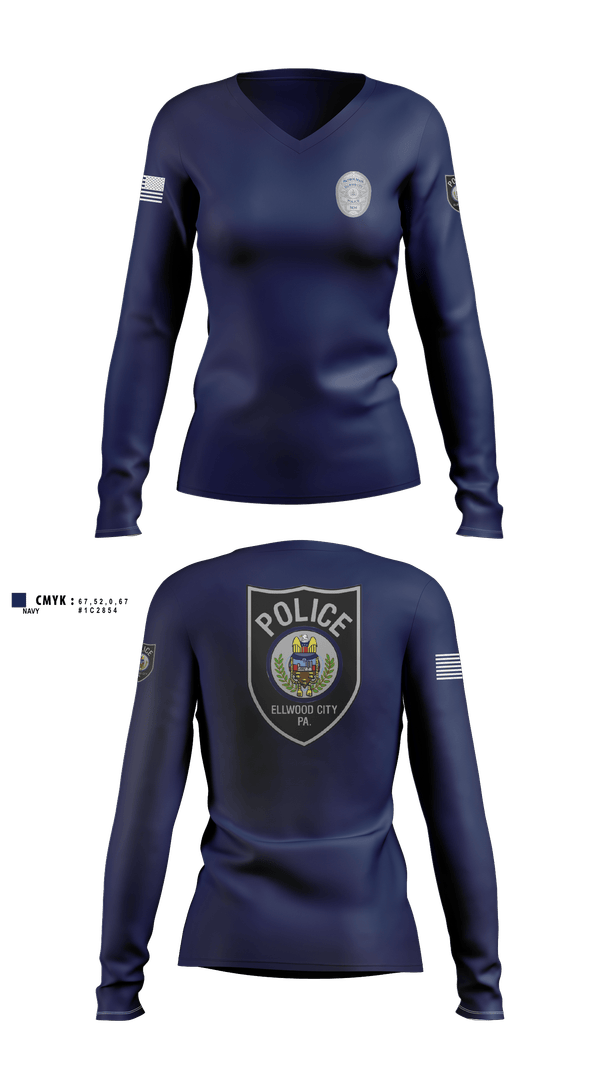 Womens Long Sleeve Vneck Shirt, Ellwood city police, Police, Teamtime, Team time, sublimation, custom sports apparel, team uniforms, spirit wear, spiritwear, sports uniforms, custom shirts, team store, custom team store, fundraiser sports, apparel fundraiser