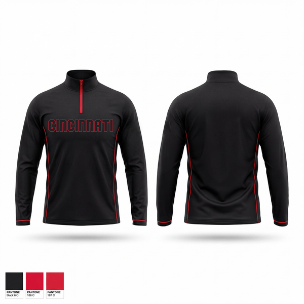 Quarter Zip Jacket, Cincinnati, Cincinnati Reds, Baseball, Teamtime, Team time, sublimation, custom sports apparel, team uniforms, spirit wear, spiritwear, sports uniforms, custom shirts, team store, custom team store, fundraiser sports, apparel fundraiser