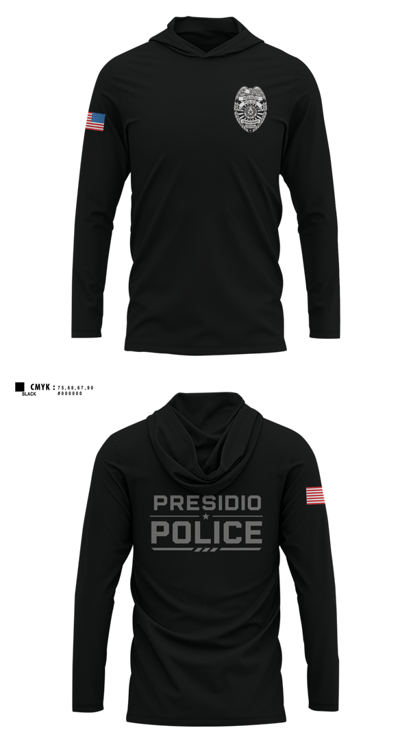 Long Sleeve Performance Shirt with hood, Presidio Police Department, Police, Teamtime, Team time, sublimation, custom sports apparel, team uniforms, spirit wear, spiritwear, sports uniforms, custom shirts, team store, custom team store, fundraiser sports, apparel fundraiser
