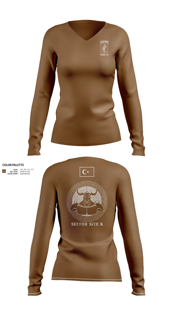 Womens Long Sleeve Vneck Shirt, 173RD ABN, Army, Teamtime, Team time, sublimation, custom sports apparel, team uniforms, spirit wear, spiritwear, sports uniforms, custom shirts, team store, custom team store, fundraiser sports, apparel fundraiser